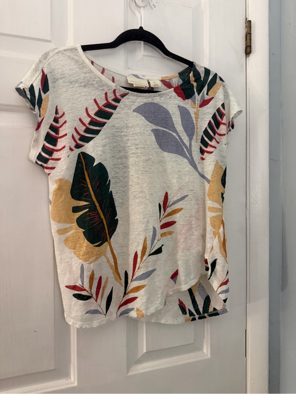 Cynthia Rowley Large 100% Linen Tropical Botanical Print Top Side Slits